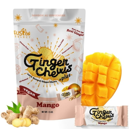 Fusion Select Ginger Chews - Non-GMO, Vegan Candy 5oz (Mango)