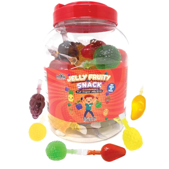 Fusion Select Jelly Fruit Snack Tik Tok Challenge Hit or Miss - Fruit-Shaped Jelly- Assorted Flavors, Strawberry, Orange, Apple, Pineapple, Grape, Mango (Jar)