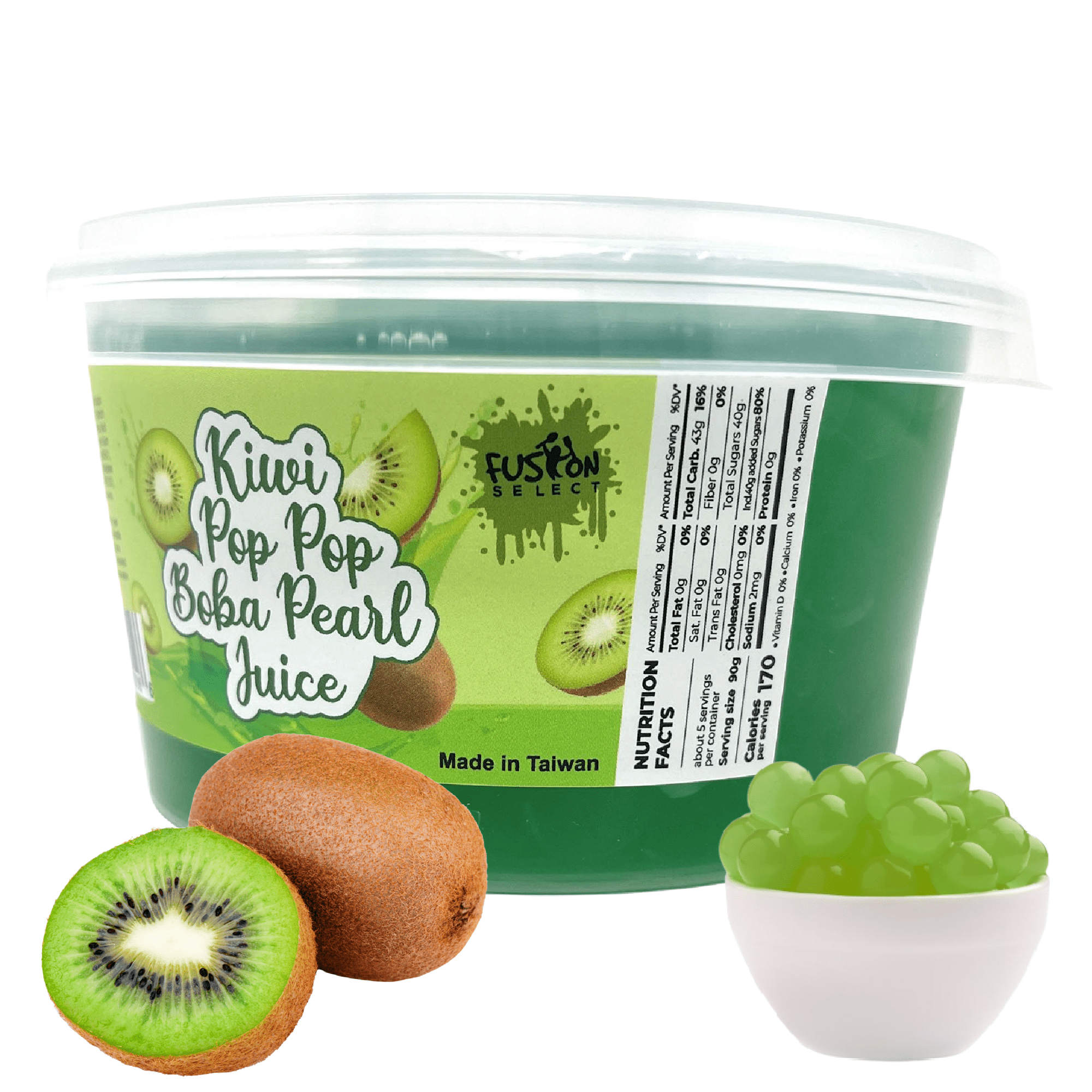 Fusion Select Kiwi Popping Boba Pearls for Bubble Tea, Fruit Tea Topping, Kiwi Flavor