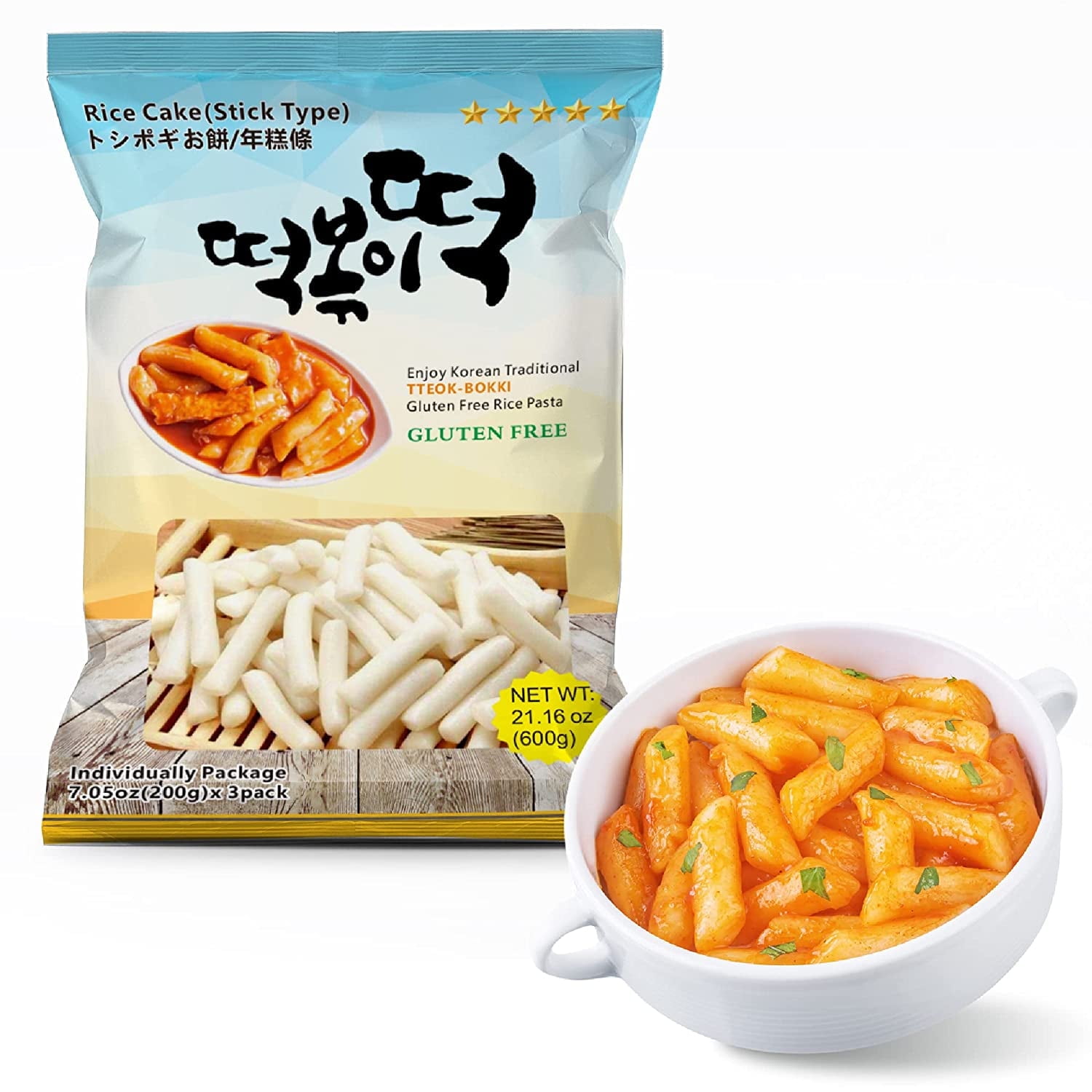 Fusion Select Korean Rice Cakes, Korean Tteokbokki, Rice Cake Sticks - Individually Wrapped - 600g