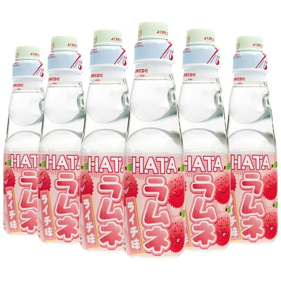 Fusion Select Lychee Ramune Japanese Soda - Classic Carbonated Japanese Drinks - Fizzy Ramune Soda Drink from Japan in Codd-Neck Bottles with Marble Stoppers - 6.76 oz, 6-Pack