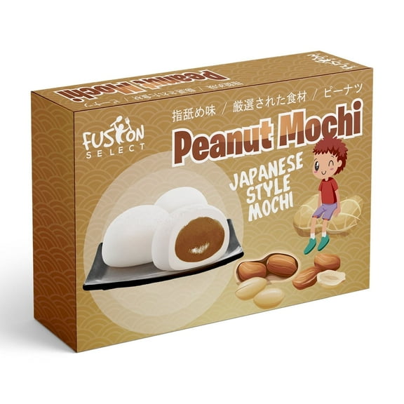 Fusion Select Mochi Daifuku Snacks - Traditional Japanese Rice Cakes with Filling - Flavored Asian Sweet Desserts for Family - Chewy and Soft Texture - 35g Each, 6 Pieces per Pack (Peanut)