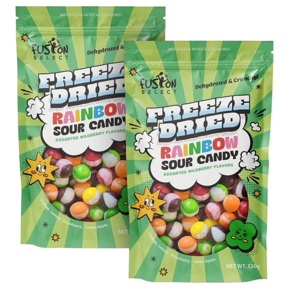 Fusion Select Rainbow Bean Candy - Assorted Freeze Dried Candy Pack with Sour Flavors - Dehydrated, Crunchy, Colorful Treats & Snacks for Kids & Adults - Packed in a Resealable Pouch, 8 Oz