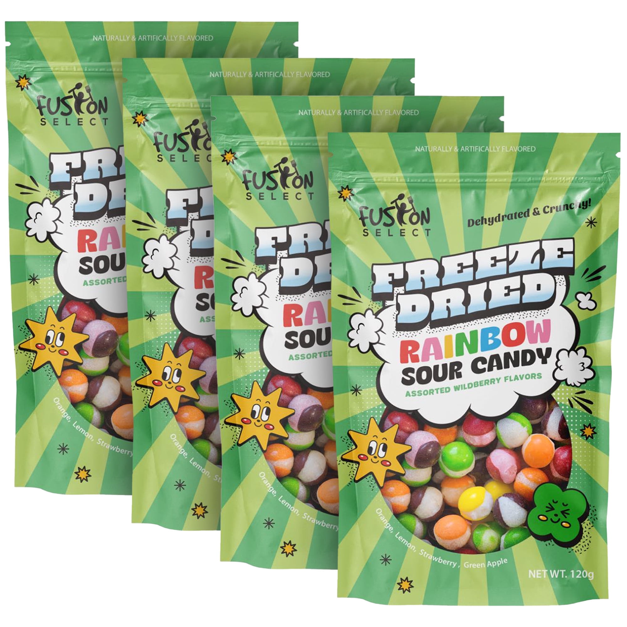 Fusion Select Rainbow Bean Candy - Assorted Freeze Dried Candy Pack with Sour Flavors - Dehydrated, Crunchy, Colorful Treats & Snacks for Kids & Adults - Packed in a Resealable Pouch, 16 Oz