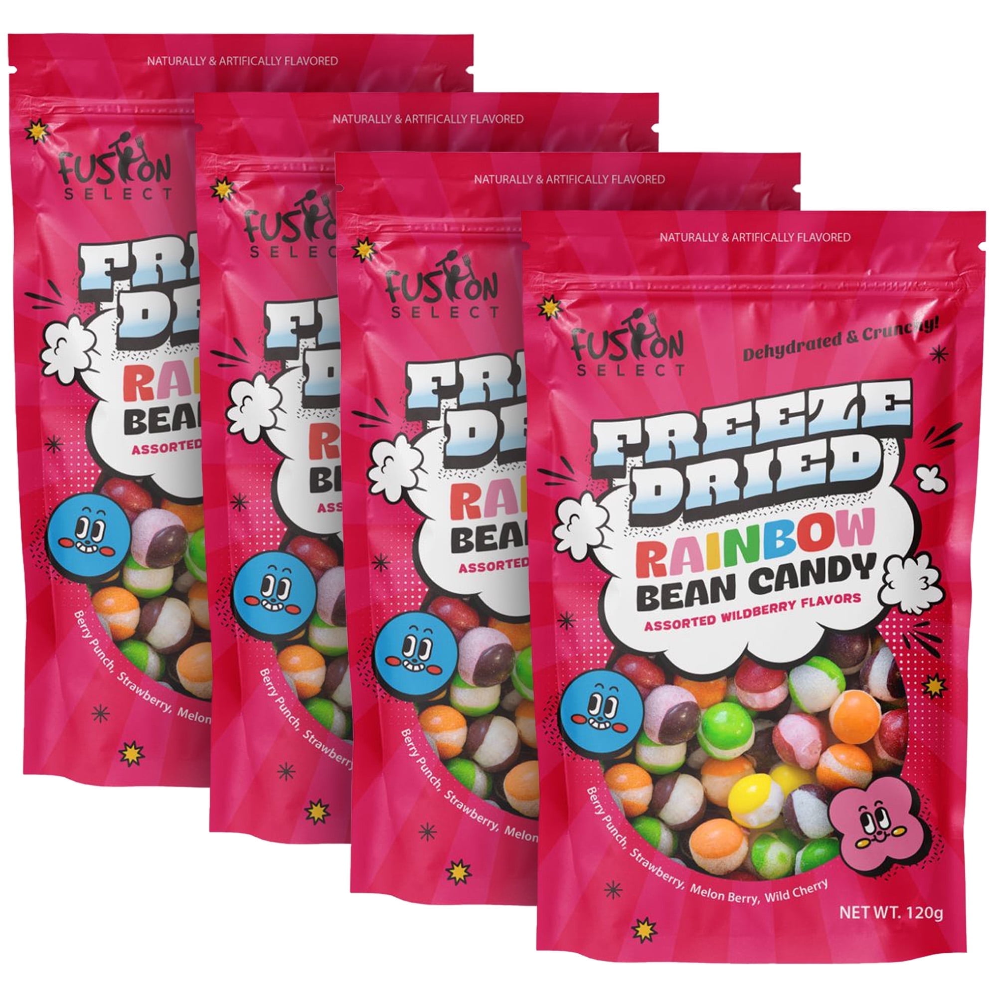 Fusion Select Rainbow Bean Candy - Assorted Freeze Dried Candy Pack with Wildberry Flavors - Dehydrated, Crunchy, Colorful Treats & Snacks for Kids & Adults - Packed in a Resealable Pouch, 16 Oz