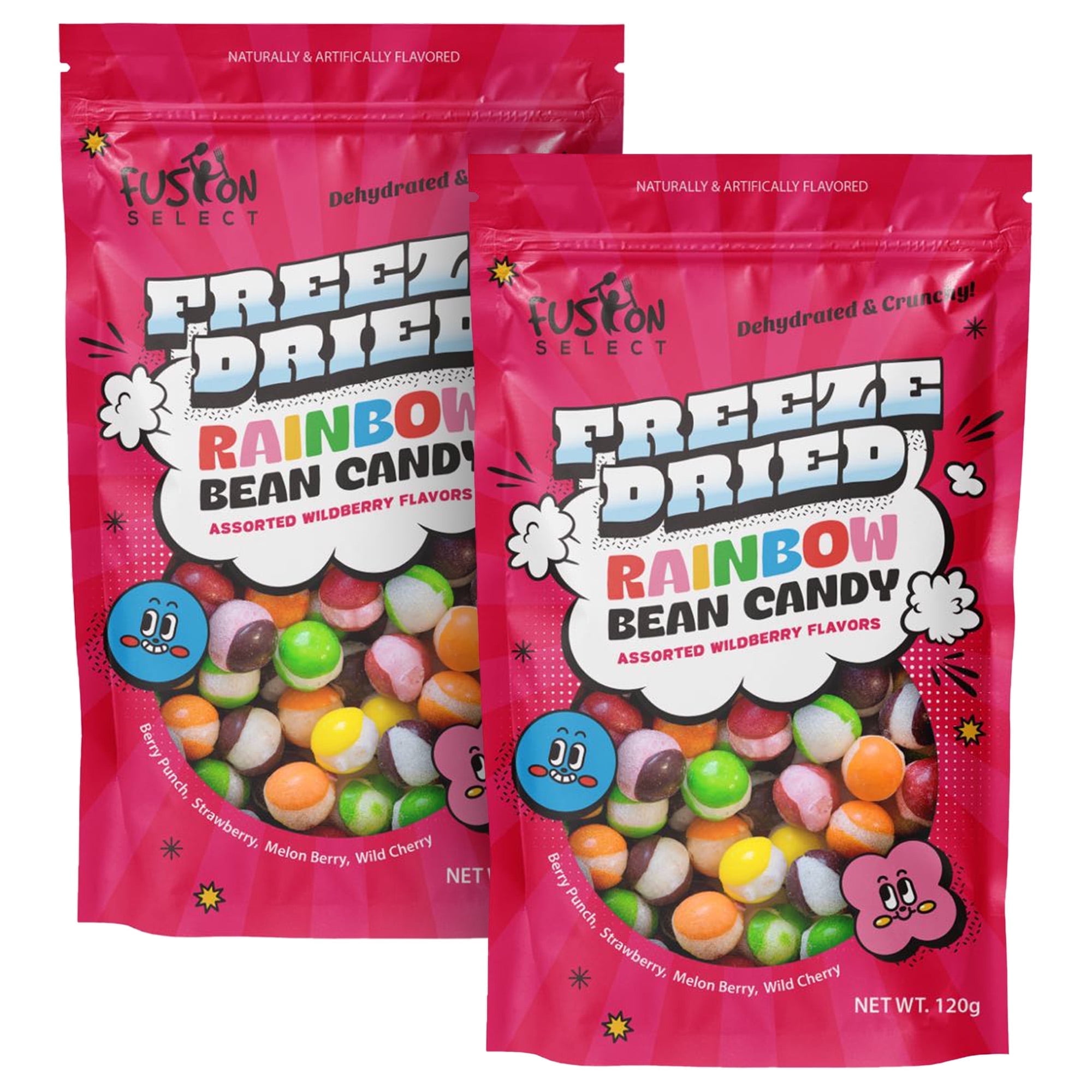Fusion Select Rainbow Bean Candy - Assorted Freeze Dried Candy Pack with Wildberry Flavors - Dehydrated, Crunchy, Colorful Treats & Snacks for Kids & Adults - Packed in a Resealable Pouch, 8 Oz