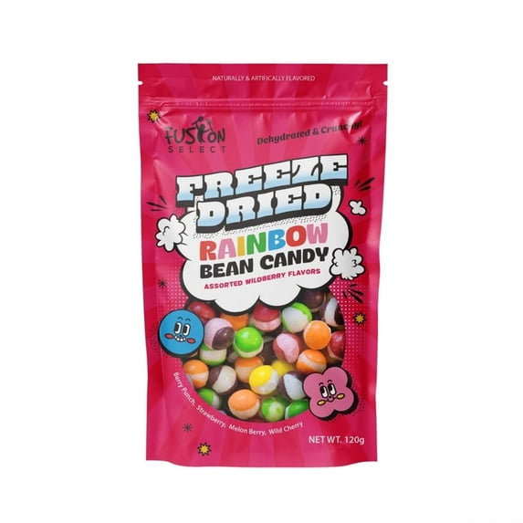 Fusion Select Rainbow Bean Candy - Assorted Freeze Dried Candy Pack with Wildberry Flavors - Dehydrated, Crunchy, Colorful Treats & Snacks for Kids & Adults - Packed in a Resealable Pouch, 4 Oz