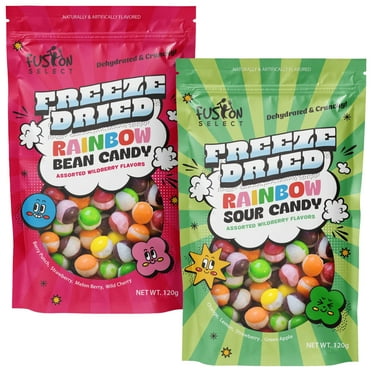 Fusion Select Rainbow Bean Candy - Assorted Freeze Dried Candy with Wildberry & Sour Flavors - Dehydrated, Crunchy, Colorful Treats & Snacks for Kids & Adults - Packed in a Resealable Pouch, 4 Oz Each