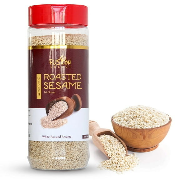 Fusion Select Roasted Sesame Seeds - Natural Toasted Sesame Seed - Crispy, Crunchy, Nutty Taste for Asian, Mediterranean & Middle Eastern Cuisine - Salad, Soup, Noodle & Sushi Topping (White)