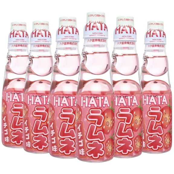 Fusion Select Strawberry Ramune Japanese Soda - Classic Carbonated Japanese Drinks - Fizzy Ramune Soda Drink from Japan in Codd-Neck Bottles with Marble Stoppers - 6.76 oz, 6-Pack
