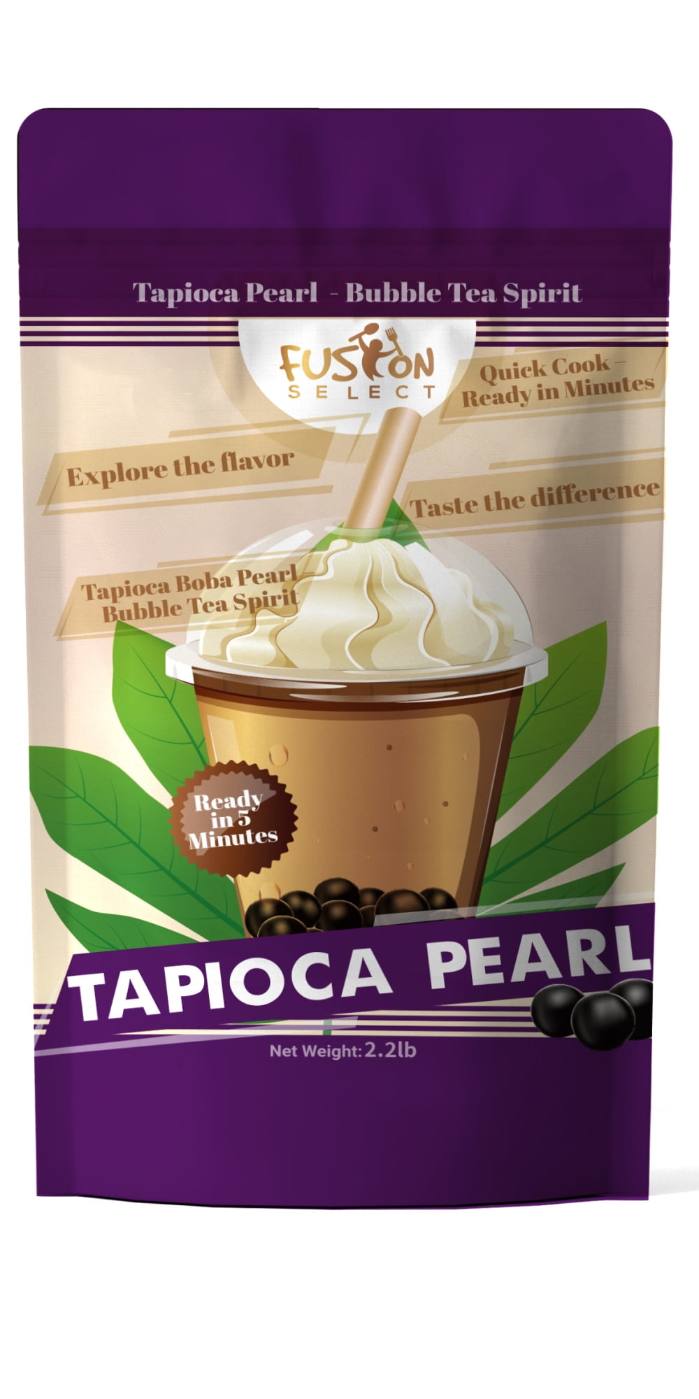 Fusion Select Tapioca Pearl Brown Sugar Flavor Quick Cook Tapioca, DIY Boba for Boba Tea Ready