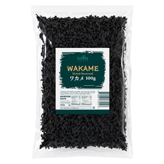 Fusion Select Wakame Dried Seaweed 100g - 100% Pure & Authentic Wakame, Rich in Nutrients & Antioxidants - Great for Ramen, Salad, Rice Balls & Miso Soups - Dried Seaweed for Miso Soup - 12 Servings