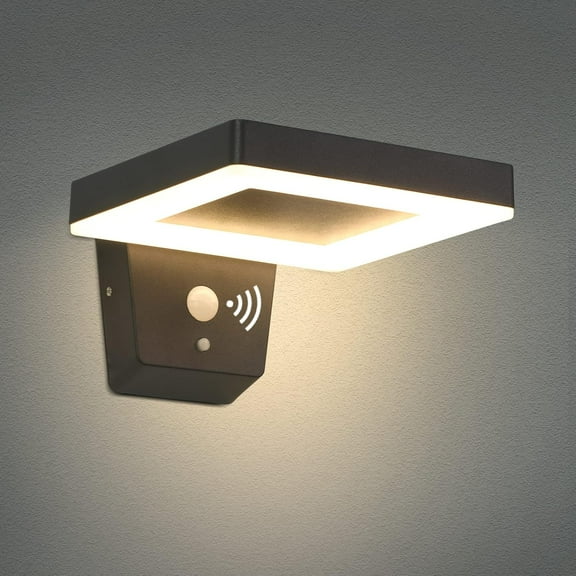 Fusion Solar Motion Sensor Outdoor Sconce Lights,LED Waterproof Dusk to Dawn Solar Patio Light,Wireless Modern Wall Mount Lamp Black for Porch Patio Garage House,Square