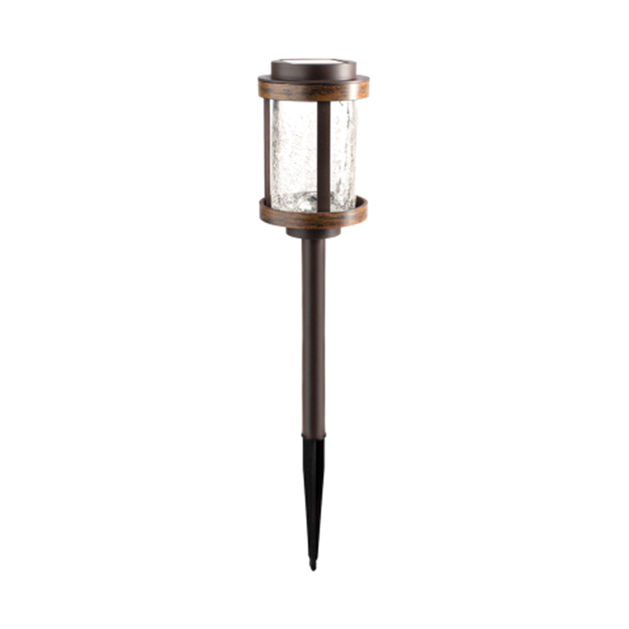 Bronze and Woodgrain Solar LED Pathway Lights with Crackle Glass Lens, 4 Pack