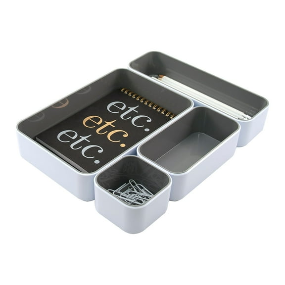 Fusion Stackable 4-Pack Trays, White with Gray Interior