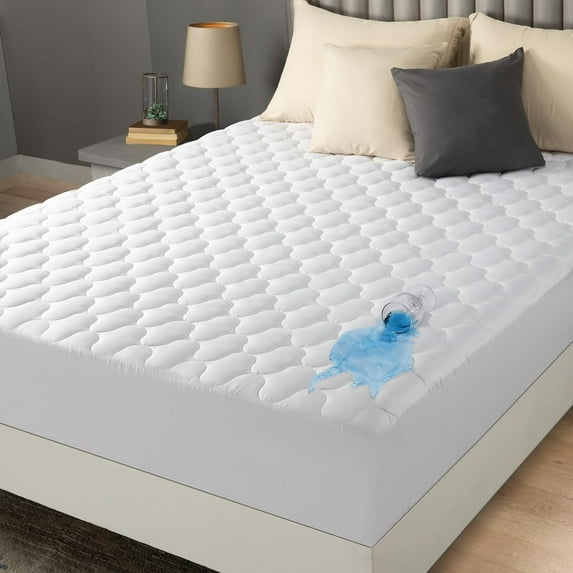 Fusion Waterproof Mattress Protector, Queen Mattress Pad, Quilted Fitted Cover Stretches up to 16 Inches Deep (White)