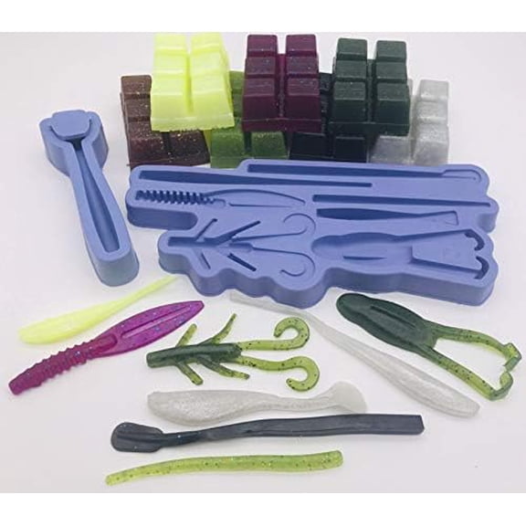 Fusion X - Bass Essentials Premium Soft Plastic Fishing Lure Making Starter Kit - 8 Lure Molds & 7 Colors of Plastic$$Sport & Recreation Other