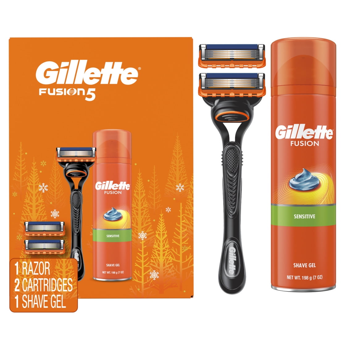 Gillette Fusion5 Shaving Razor for Men, 1 Razor Handle, 3ct Razor Blade Refills, 7oz Fusion Sensitive Shave Gel, Holiday Gifts for Men