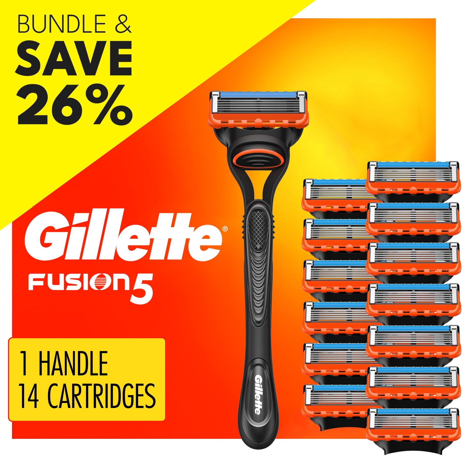 Gillette Fusion5 Manual Razor Bundle with 14 Blade Cartridge Refills (Walmart Exclusive)