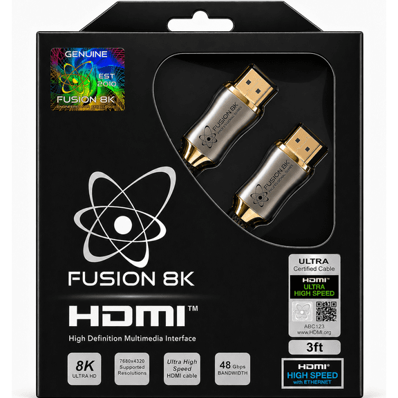 Fusion8K HDMI 2.1 Cable 3ft - Certified 48Gbps 8K 4K 120Hz, Nylon Braided for PS5 Xbox Series X, HDR eARC VRR ALLM, Black