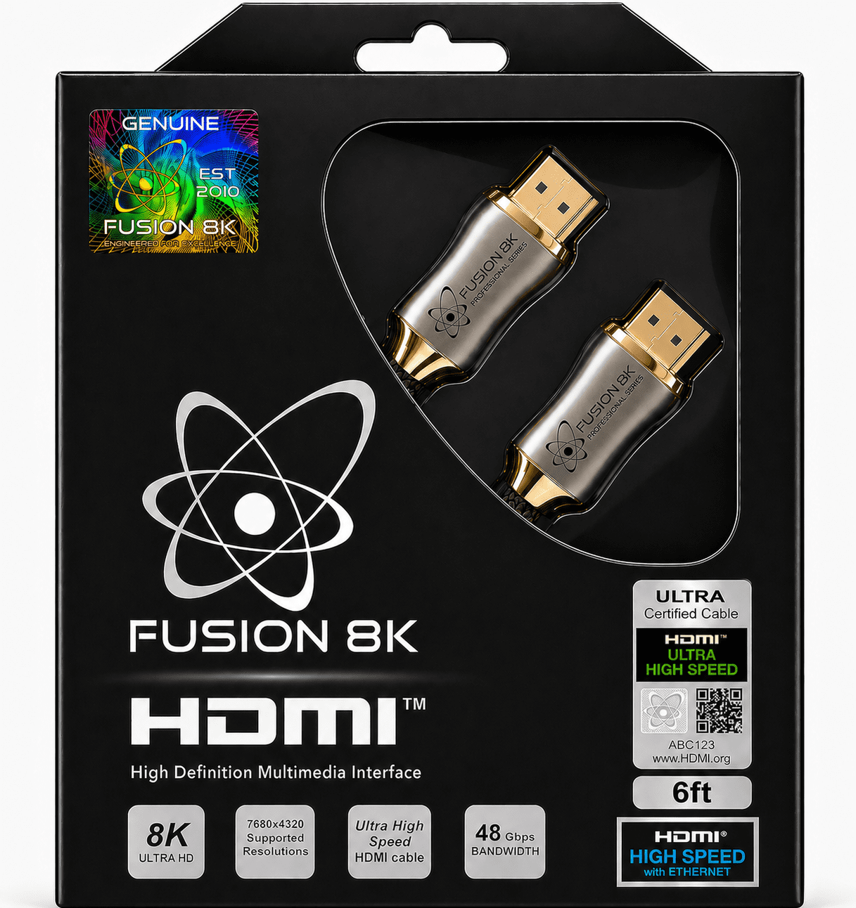 Fusion8K HDMI 2.1 Cable 6ft - Certified 48Gbps 8K 4K 120Hz, Nylon Braided for PS5 Xbox Series X, HDR eARC VRR ALLM, Black