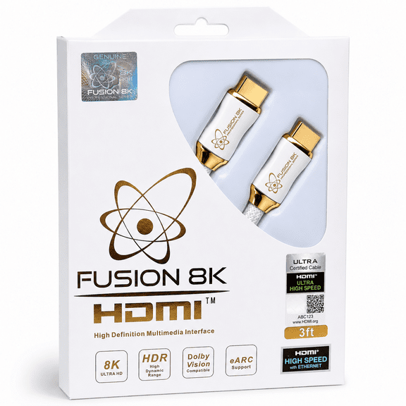 Fusion8K White HDMI 2.1 Cable 3ft - Certified 48Gbps 8K 4K 120Hz, Nylon Braided for PS5 Xbox Series X, HDR eARC VRR ALLM