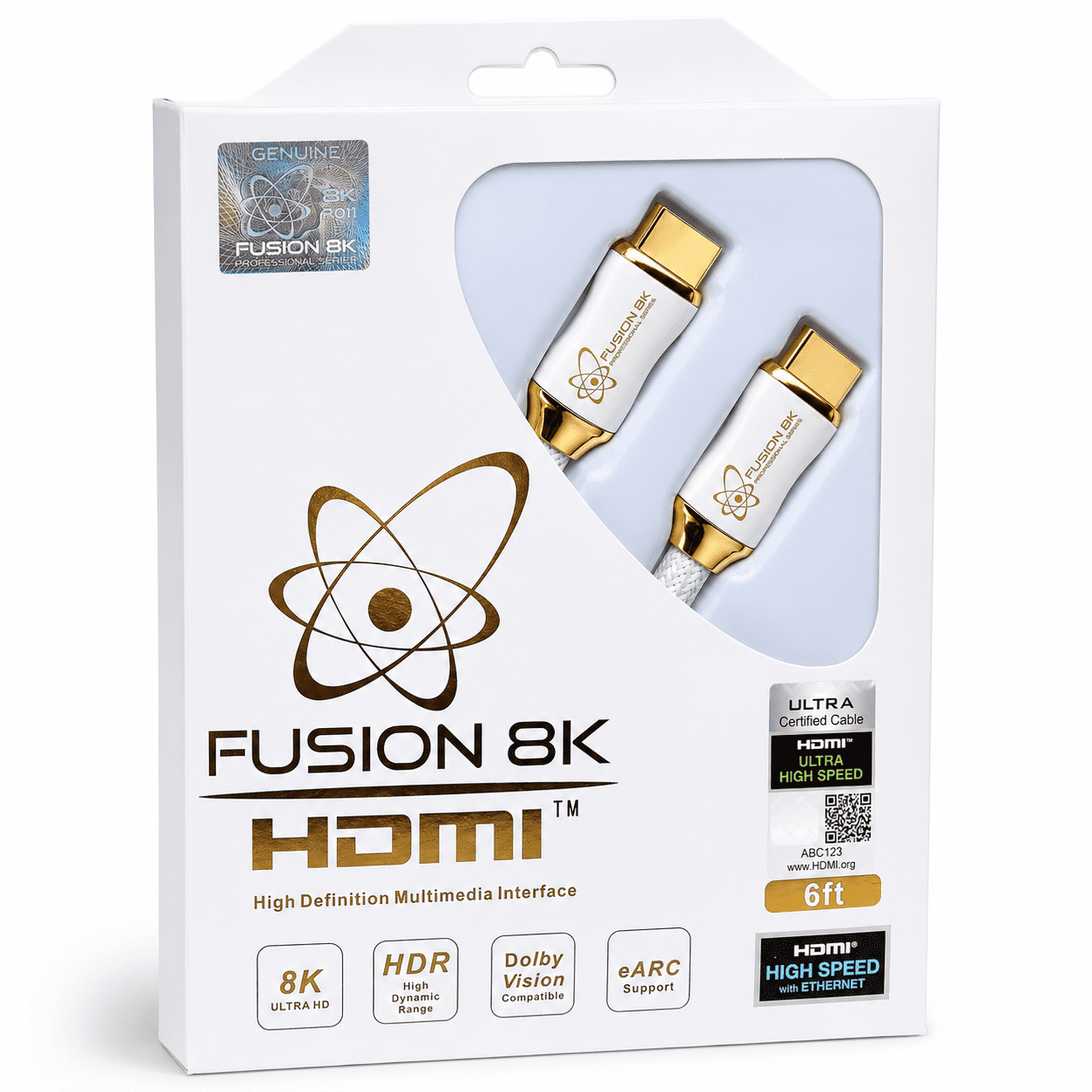 Fusion8K White HDMI 2.1 Cable 6ft - Certified 48Gbps 8K 4K 120Hz, Nylon Braided for PS5 Xbox Series X, HDR eARC VRR ALLM