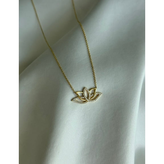 FusionJevel 925 Sterling Silver 18K Gold Plated 14k Real Gold Lotus Necklace, Moissanite Lotus Pendant , Lotus Flower Necklace, Meditation Symbol Jewelry, Yoga Necklace, Gift for Her