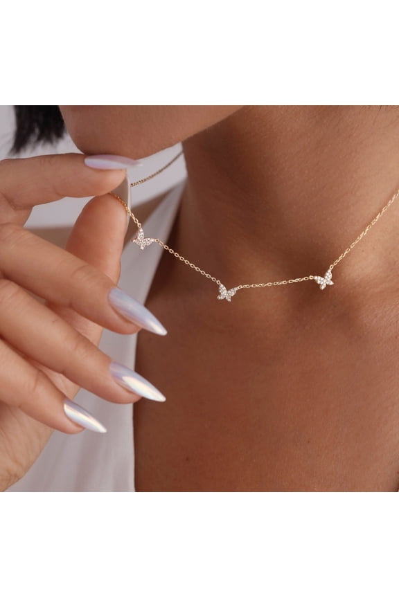 925 Sterling Silver 18K Gold Plated Butterfly Choker,Moissanite Butterfly Necklace, Gold Butterfly Charm, Gold Layer Necklace, Dainty Butterfly Necklace