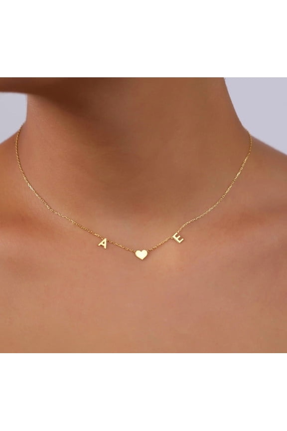 925 Sterling Silver 18K Gold Plated Personalized Initial Name Necklace-Custom Heart Letter Necklace-Spaced Letter Necklace-Personalized Name Jewelry-Birthday Gift for Her