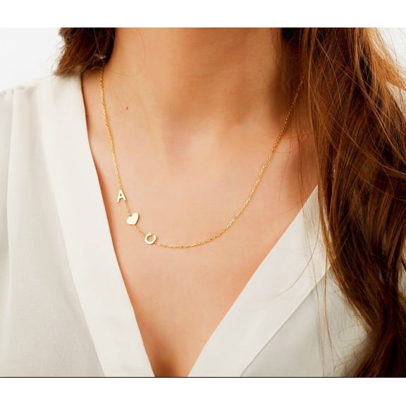 FusionJevel 925 Sterling Silver 18K Gold Plated Personalized Sideway Initial Name Necklace-Custom Heart Letter Necklace-Spaced Letter Necklace-Birthday Gift for Her