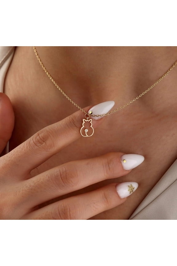 925 Sterling Silver Handmade 18k Gold Plated Dainty Moissanite Cat Necklace| Cat Mom Jewelry Gifts | Mother's Day Gift | Tiny Cat Charm Necklace