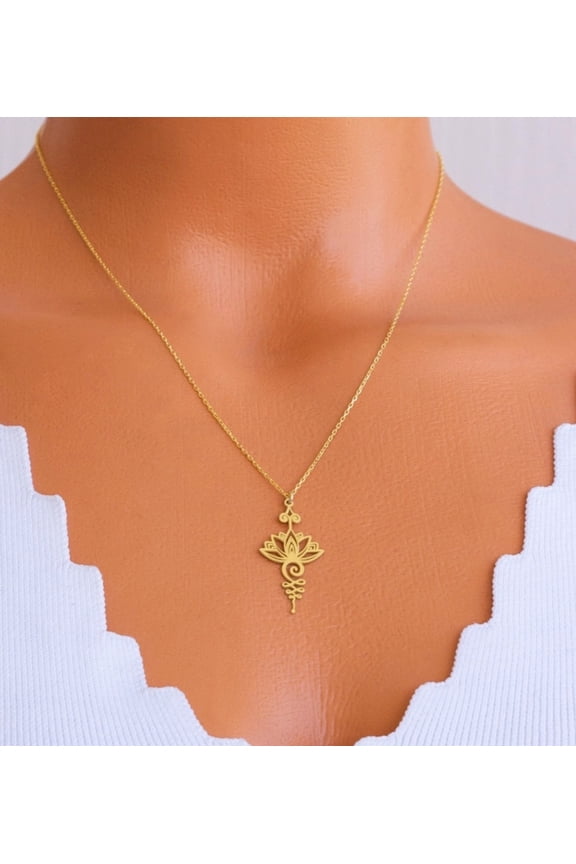 925 Sterling Silver Handmade Lotus Unalome Necklace Unalome Symbol Lotus Flower Yoga Necklace 18K Gold Plated Christmas Thanksgiving day Gift for mom