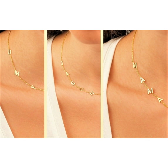 FusionJevel 925 Sterling Silver Sideway Personalized Initial Name Necklace-Custom Letter Necklace Letter Necklace-Personalized Name Jewelry-Birthday Gift for Her-Mom Jewelry 18K Gold Plated Necklace