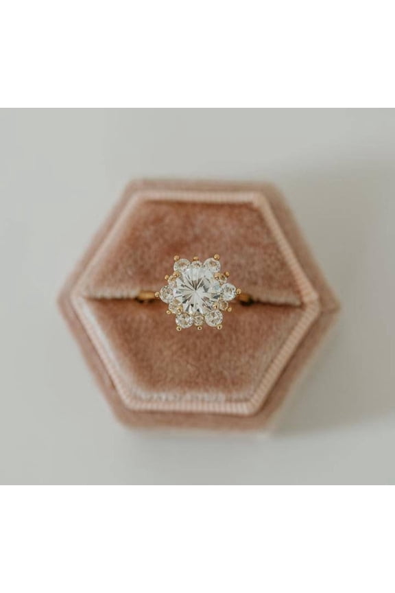 925 Sterling Silver Sunburst Studded Band Dainty Big Round Cut Crystal Ring Handmade Stacking Gemstone Women Statement Halo Ring