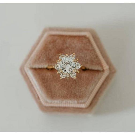 FusionJevel 925 Sterling Silver Sunburst Studded Band Dainty Big Round Cut Crystal Ring Handmade Stacking Gemstone Women Statement Halo Ring