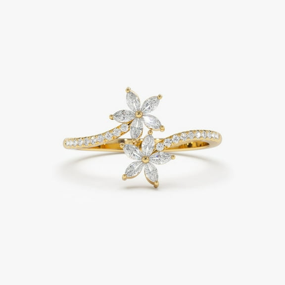 FusionJevel Pave Flower Ring | Cocktail Ring Women |Dainty Half Eternity Ring | Moissanite Statement Ring| Unique Botanical Ring