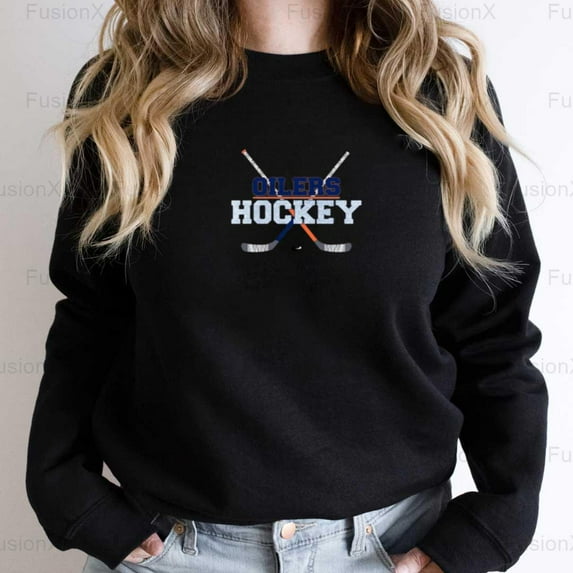 FusionX72 Hockey Oilers Team Tee Graphic Sport Fan Hockey Design League Pride Oilers SweatShirt, for Unisex, up to size 5XL.