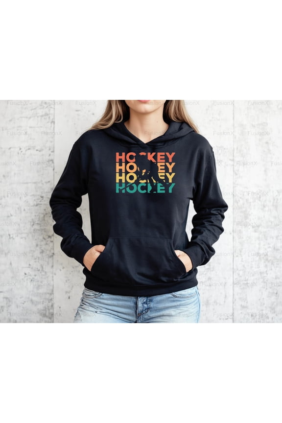 Retro Hockey Gift For Players Graphic Design, Vintage Style Rink Fan Apparel Hoodie, for Unisex, up to size 5XL.