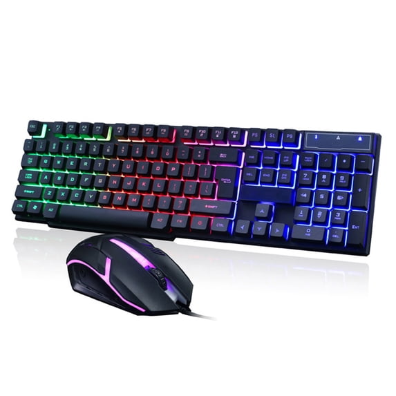 Fusipu 1 Set TX30 Keyboard Mouse Kit Ergonomic Quick Response 3D Anti-slip Roller Colorful Backlight Ultra-thin Computer USB Wired Game Keyboard Mouse Combo for Home