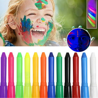 12pcs Face Paint Crayons Set Safe Non-Toxic Glow in Dark Face Body Paint Washable Makeup Face Painting Crayons 12 Colors UV Light Luminous Body Paint
