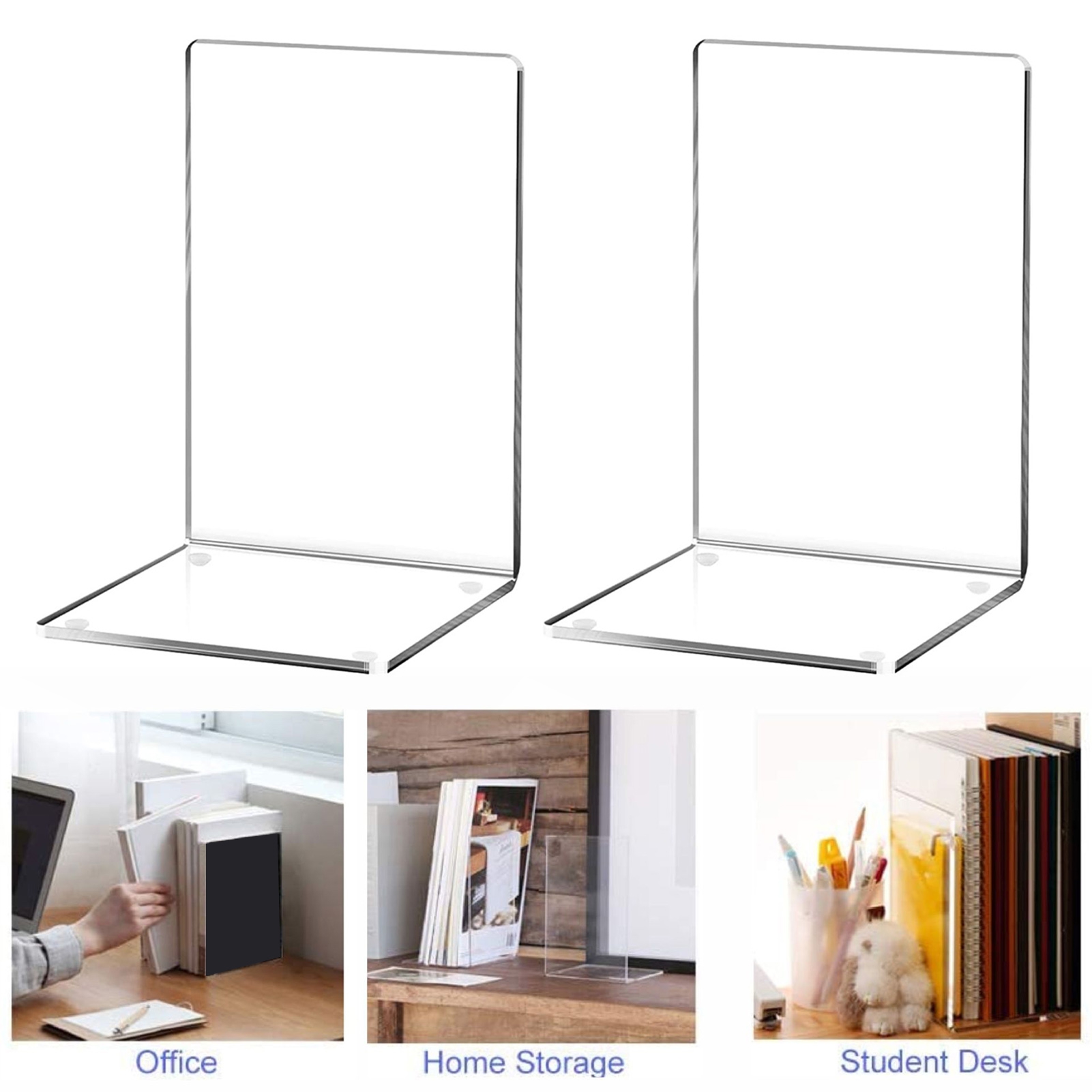 Fusipu 4 Pcs Book End Transparent Acrylic Bookends Smooth Surface L ...