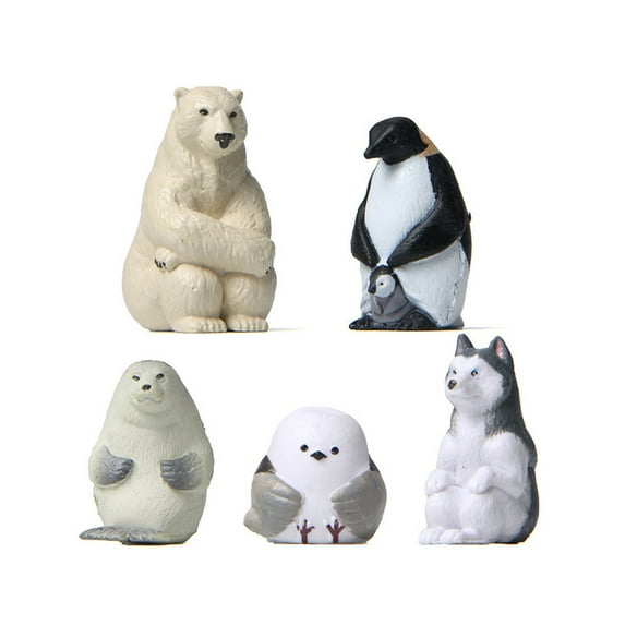 Fusipu 5Pcs Arctic Animals Miniature Figurine Realistic Decorative Cute Micro Landscape Squat Polar Bear Penguin Car Decoration for Home