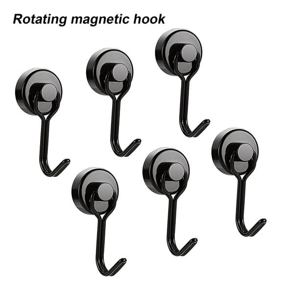 Fusipu Adjustable Rotatable Punch Free Reusable Removable Kitchen Hardware Hooks, NdFeB Black