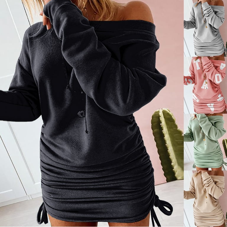 Fusipu Autumn Winter Women Long Sleeve One Shoulder Drawstring Bodycon Sweater Dress - Walmart.com Fusipu Autumn Winter Women Long Sleeve One Shoulder Drawstring Bodycon Sweater Dress - Walmart.com