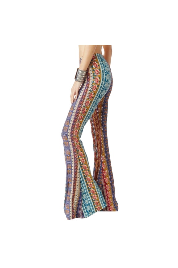 Boho Flower Print Gypsy Women Bell Bottom Loose Yoga Wide Leg Flared Long Pants