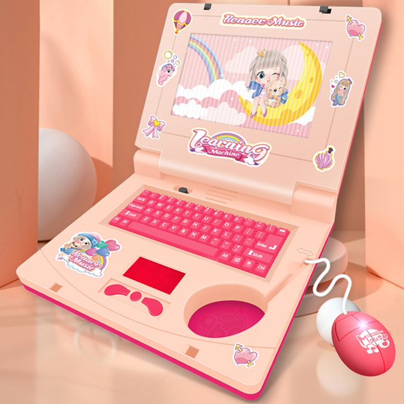 Fusipu Children Simulated Laptop Kids Laptop Toy Fun Educational Children Computer Toy with Mouse Learning Spelling Logic Words Music Playing Early Education