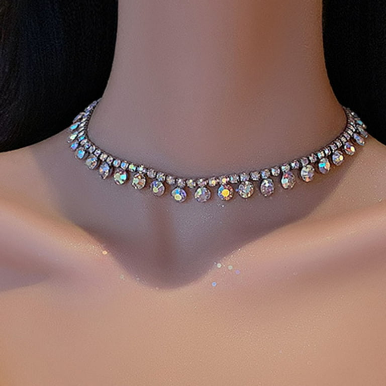 Fusipu Colorful Crystal Choker Necklaces for Women Clavicle Chain  Rhinestone Necklaces Party Jewelry 