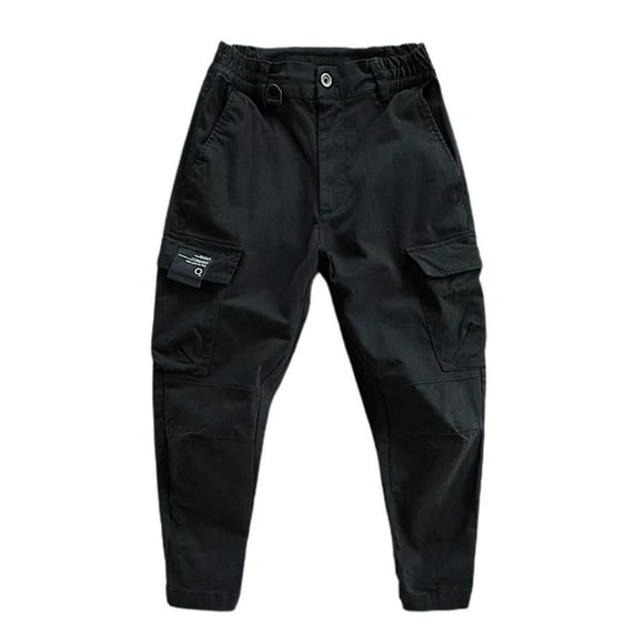Fusipu Elastic Waist Button Fly Ankle-Length Man Pants Multi Pockets Mid-Rise Men Cargo Pants for Mountain Climbing