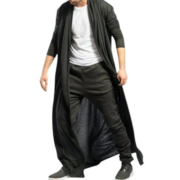 Fusipu Long Sleeve Ankle-Length Male Cardigan Simple Solid Color Open Front Jacket Cardigan Outerwear